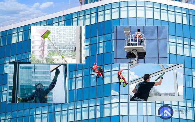 dịch vụ vệ sinh kính tòa nhà Không Gian Sạch