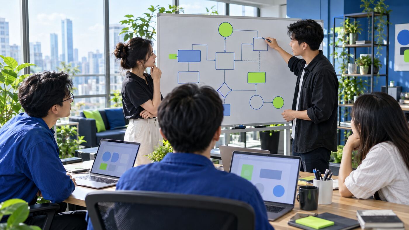 Góc làm việc minh họa chủ đề công ty làm web app theo yêu cầu
