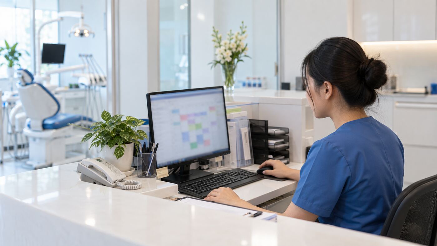 Lễ tân phòng khám nha xem lịch hẹn trên hệ thống làm bằng agentic coding